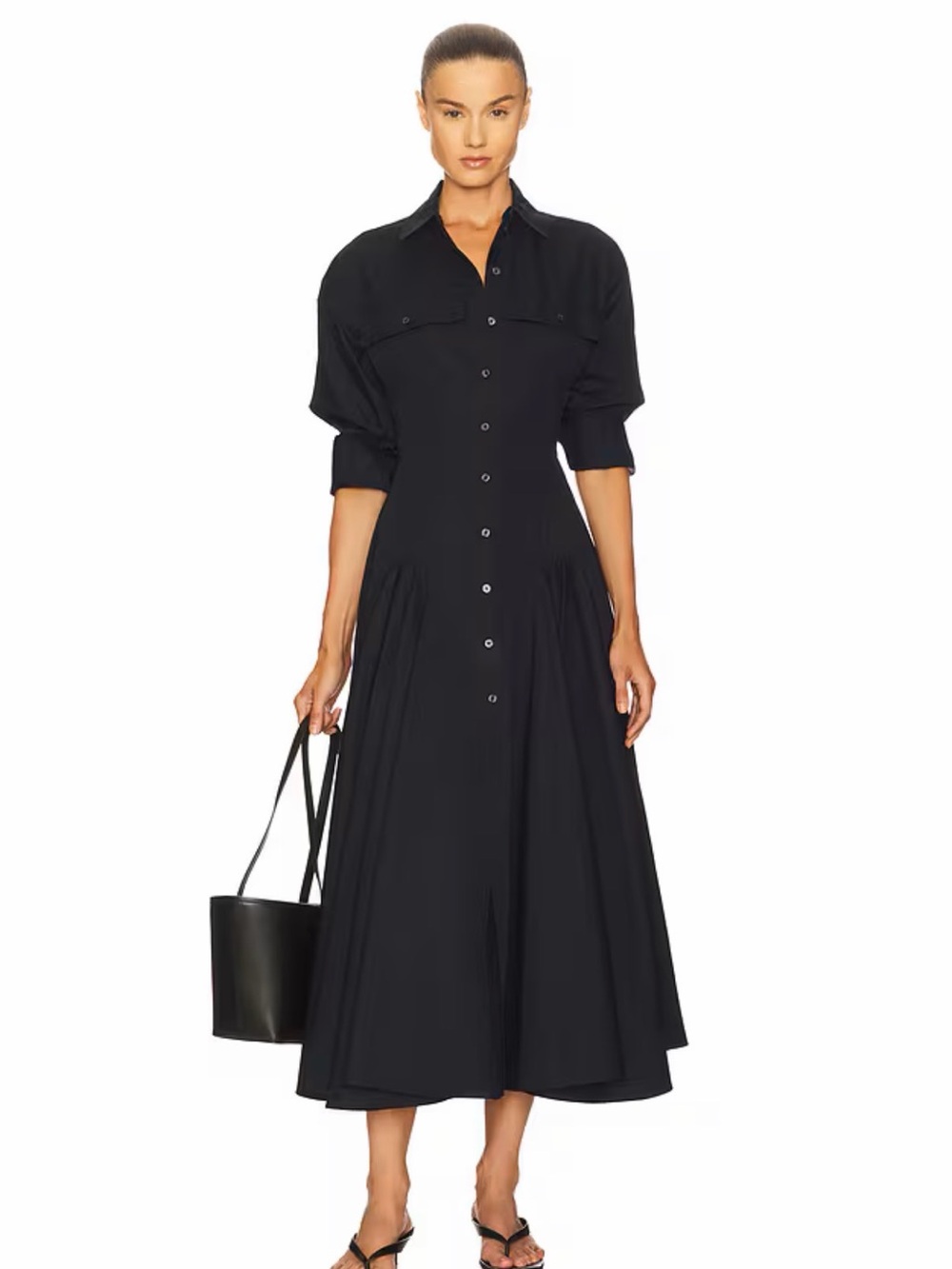 Helsa Godet Shirt Dress in Black